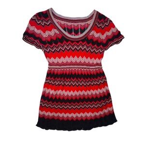 INC Y2k Knit Silk Blend Sweater Dress Short Sleeve Chevron Size Small